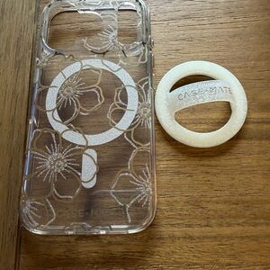 iPhone 17pro Case-Mate Transparent Floral Phone Case with Glitter loop Ring